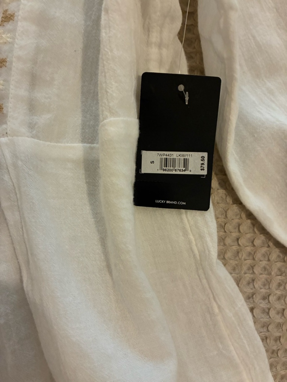 Lucky Brand White Tunic with Gold Embroidered Yoke - Picture 3 of 6